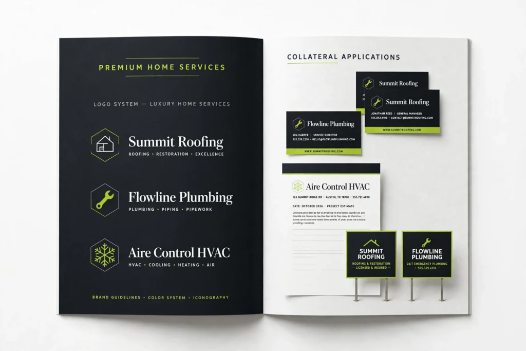 Premium brand identity book designed for a home services company